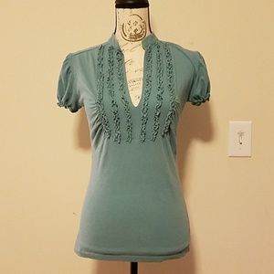 👚 DOWNEAST 👚 TEAL RUFFLED BLOUSE
